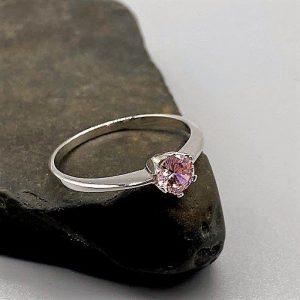 925 Silberring, glänzend mit Zirkoniastein, pink