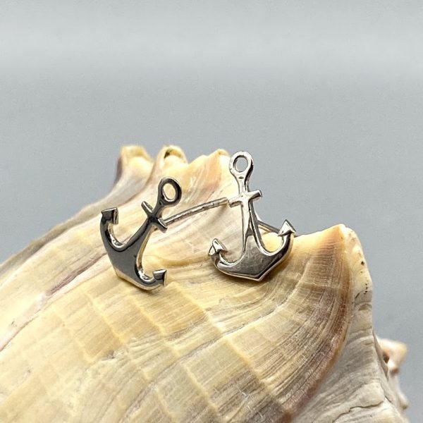 Oorsteker 925 zilver maritiem anker mat
