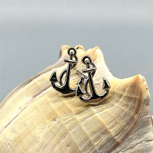 Oorstekers 925 zilver maritiem anker glanzend met touw