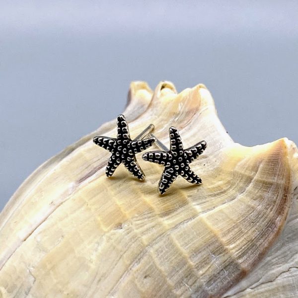 Oorknopjes 925 zilver maritiem zeester zwart klein