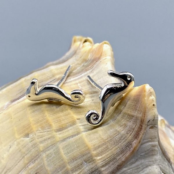 Oorstekers 925 zilver maritiem zeepaardje klein glanzend