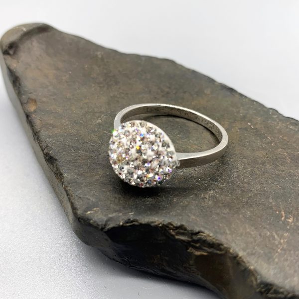 925 zilveren ring, glanzend met kristalsteentjes, wit