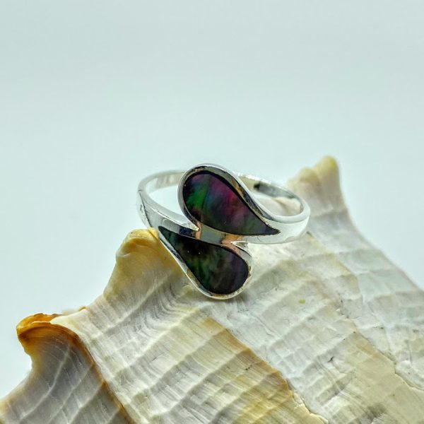 925 zilveren ring, glanzend met echt parelmoer, zwarte blacklip