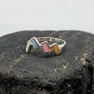 925 zilveren ring, glanzend met echt parelmoer, veelkleurig