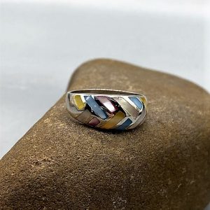 925 zilveren ring, glanzend met echt parelmoer, veelkleurig
