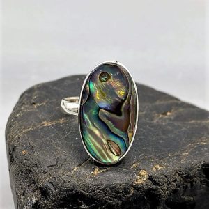 925 zilveren ring, glanzend met echt parelmoer, paua