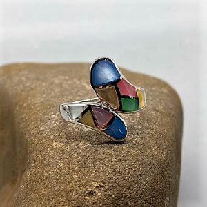 925 zilveren ring, glanzend met echt parelmoer, veelkleurig