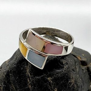 925 zilveren ring, glanzend met echt parelmoer, veelkleurig