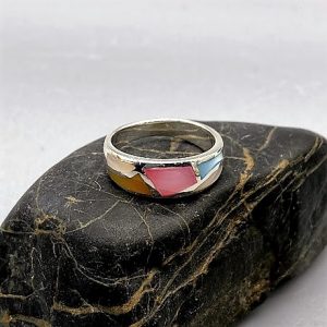 925 zilveren ring, glanzend met echt parelmoer, veelkleurig