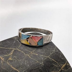 925 zilveren ring, glanzend met echt parelmoer, veelkleurig