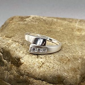925 zilveren ring, mat en glanzend met zirkonia, wit