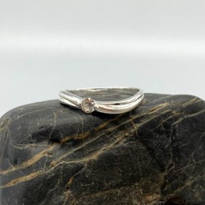 925 zilveren ring, mat en glanzend met zirkonia steen, wit
