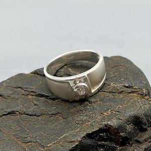 925 zilveren ring, mat / glanzend met zirkonia, wit