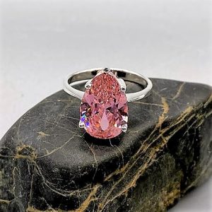 925 zilveren ring, mat en glanzend met zirkonia, roze