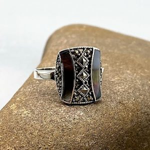 925 Silberring, glänzend mit Markasiten, schwarz