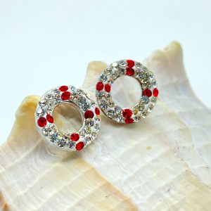 Oorknopjes 925 zilver met kristal, maritiem, reddingsboei verschillende kleuren