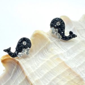Oorknopjes 925 zilver met kristal, maritiem, walvis verschillende kleuren