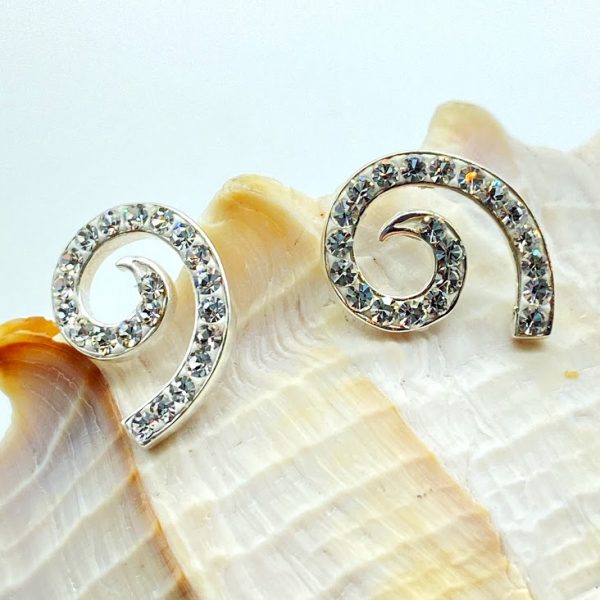 Ohrstecker 925 Silber mit Kristall, maritim, Welle weiß