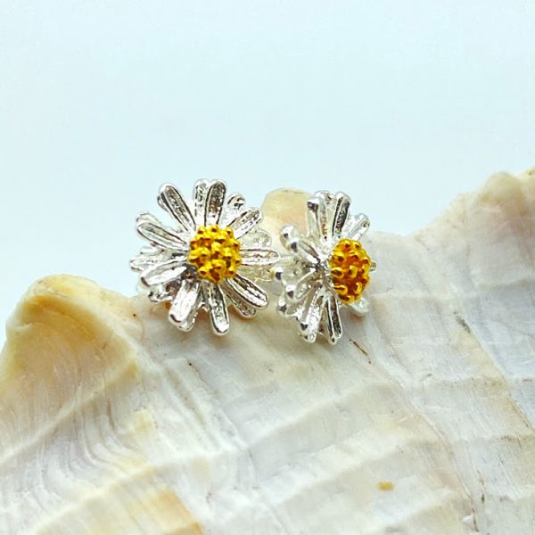 Oorstekers 925 zilver met kristal, maritiem, madeliefje