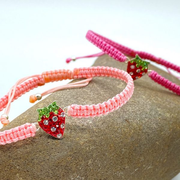 Vriendschapsarmband roze met kristal, aardbei