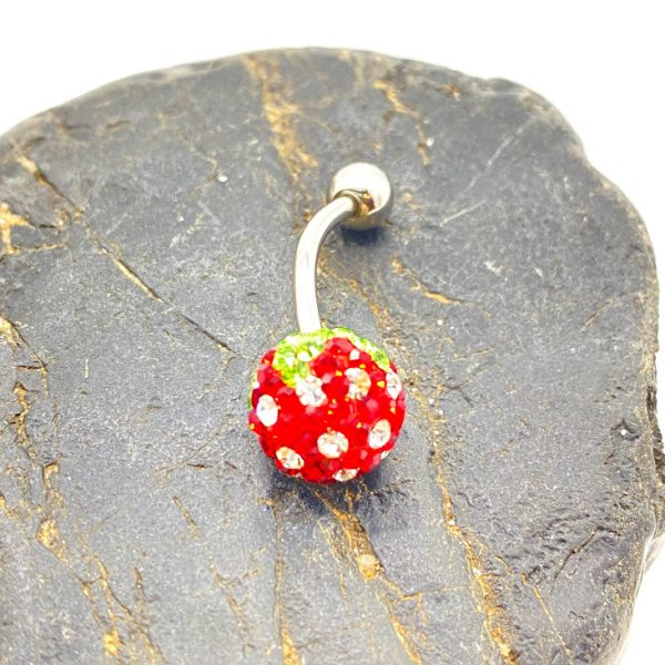 Piercing 925 zilveren bol met kristal, aardbei