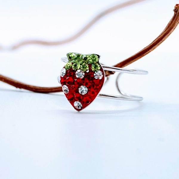 Ring 925 Silber Kind / Zehenring mit Kristall, Erdbeere