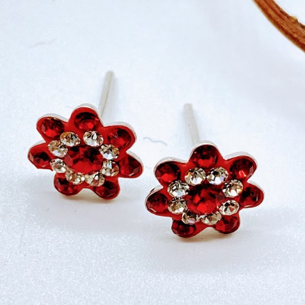 Oorknopjes 925 zilver met kristal, kleine bloem, verschillende kleuren