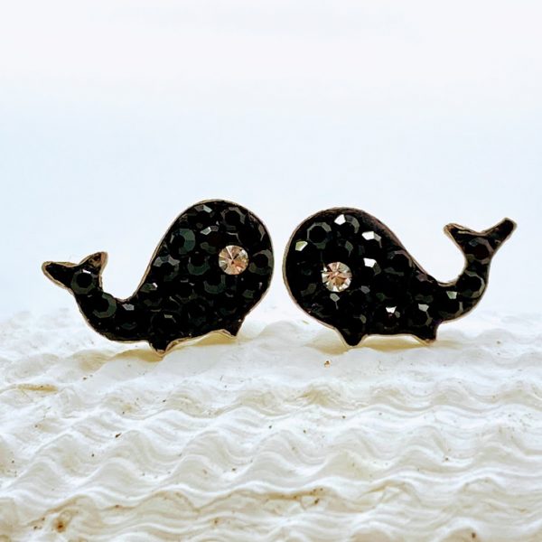 Oorknopjes 925 zilver met kristal, kleine walvis, verschillende kleuren