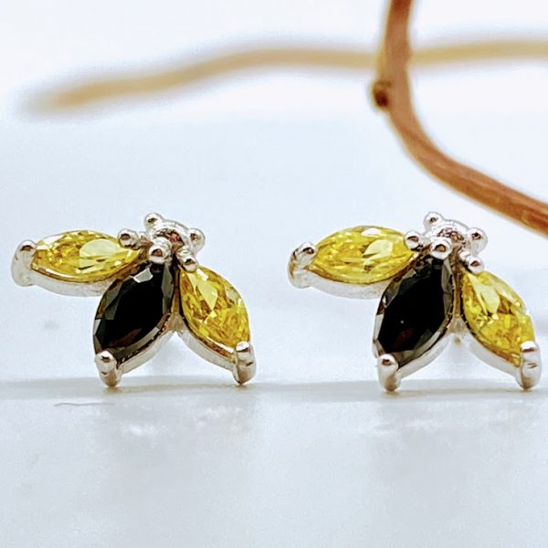 Oorknopjes 925 zilver met kristal, bijtje, verschillende kleuren