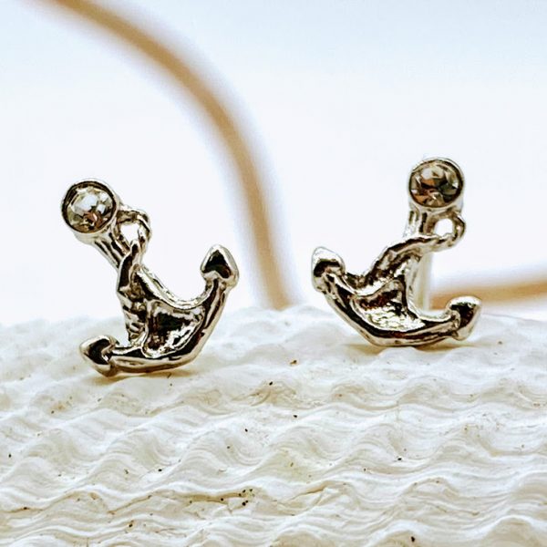 Oorstekers 925 zilver met kristal, klein ankertje
