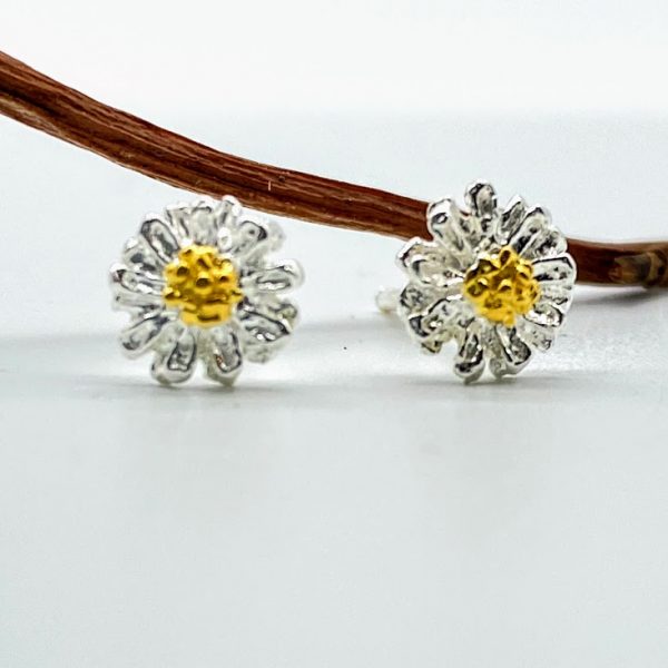 Oorknopjes 925 zilver met kristal, klein madeliefje