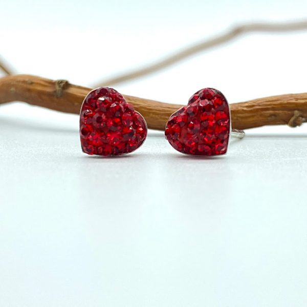 Oorstekers 925 zilver met kristal, hartje, rood