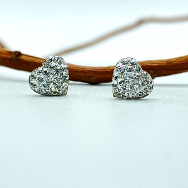 Oorstekers 925 zilver met kristal, hartje, wit