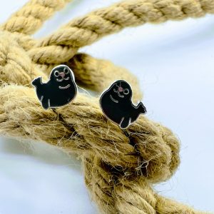 Ohrstecker 925 Silber Seehund emailliert grau