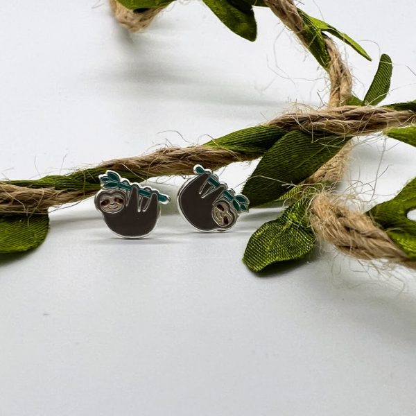 Ohrstecker 925 Silber Faultier emailliert grau