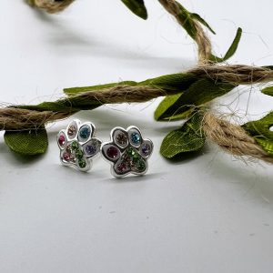 Ohrstecker 925 Silber mit Kristall Hundepfote bunt