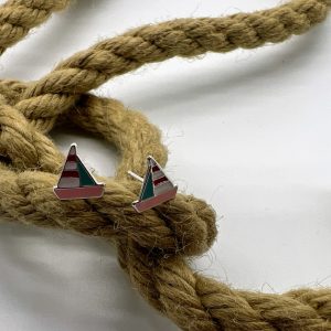 Ohrstecker 925 Silber Segelboot emailliert blau/pink/rot