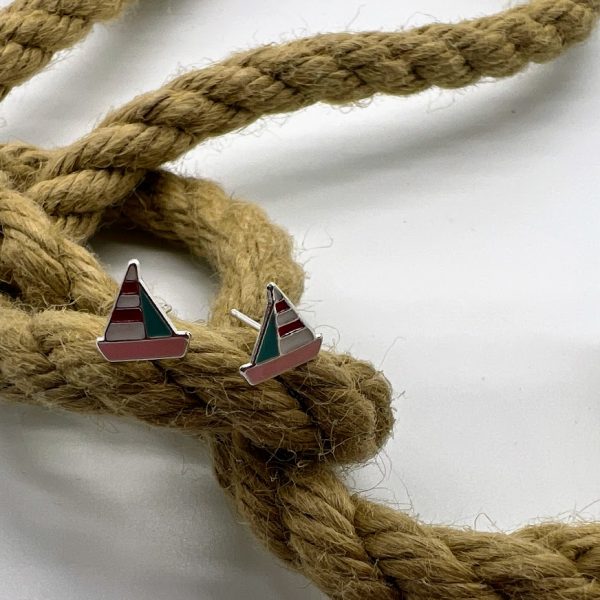Ohrstecker 925 Silber Segelboot emailliert blau/pink/rot