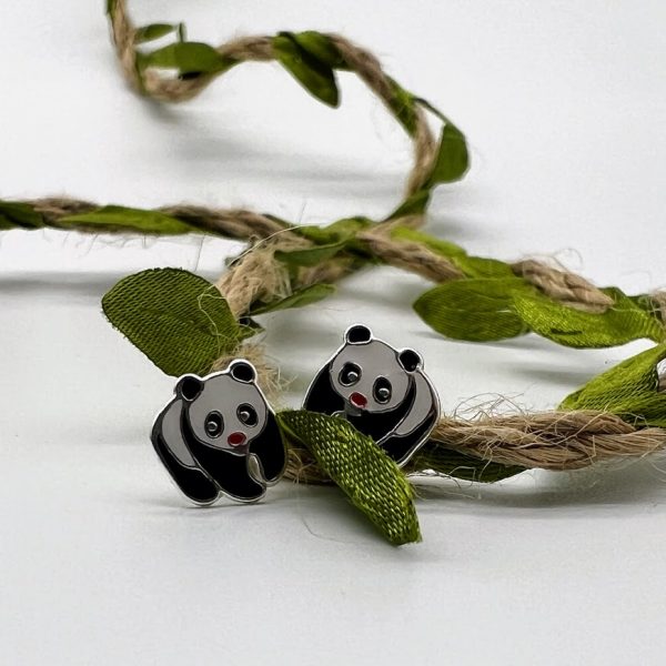 Ohrstecker 925 Silber Panda emailliert schwarz-weiß