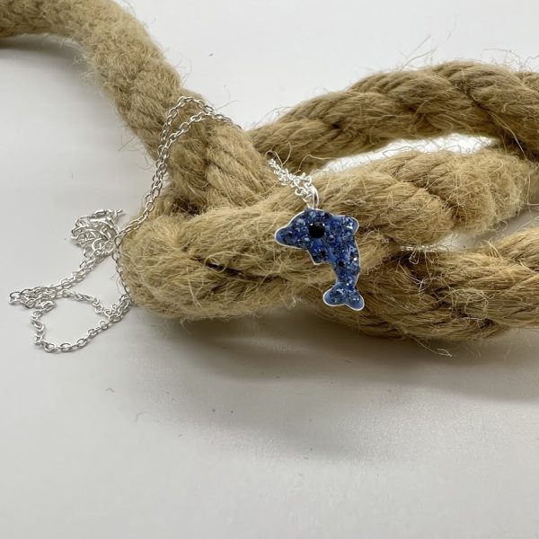925 Silberkette mit Kristall Delfin hellblau