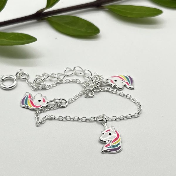 925 Silberarmband mit Einhörnern emailliert