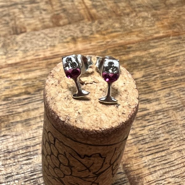 Ohrstecker 925 Silber mit Kristall Sektglas rot