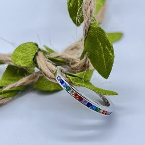 925 Silberring, glänzend rhodiniert mit Kristall Regenbogen