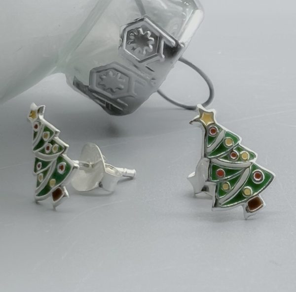 Ohrstecker 925 Silber emailliert Weihnachtsbaum geschmückt Weihnachten