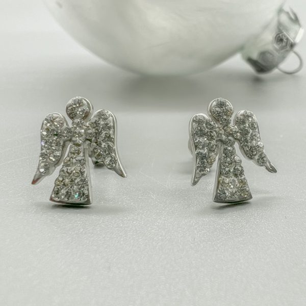 Ohrstecker 925 Silber Kristall Engel groß, weiß Weihnachten