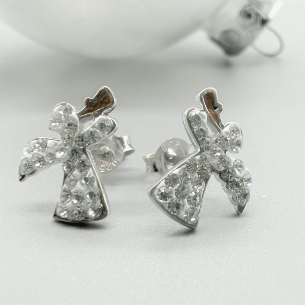 Ohrstecker 925 Silber Kristall Engel weiß Weihnachten