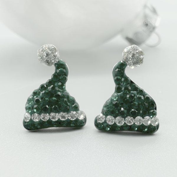 Ohrstecker 925 Silber Kristall Mütze, grün Weihnachten