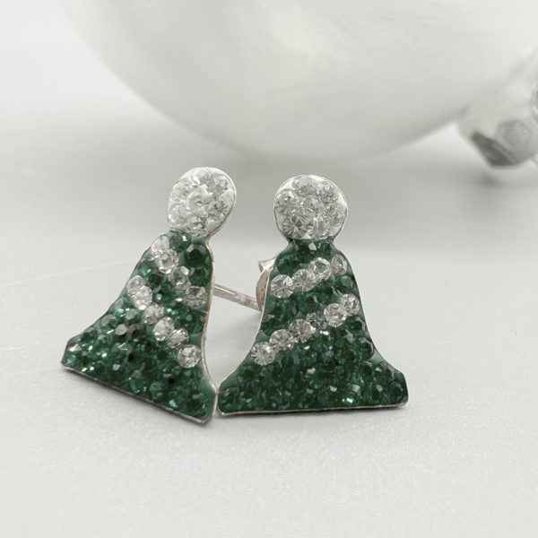 Ohrstecker 925 Silber Kristall Mütze, grün-weiß Weihnachten