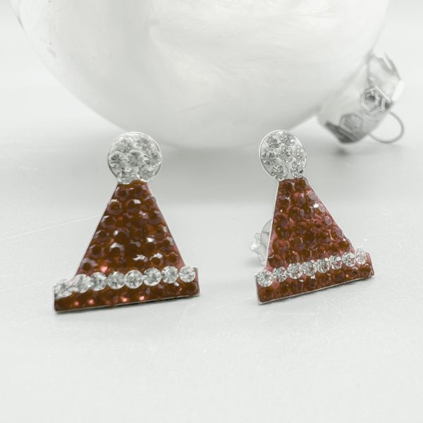 Ohrstecker 925 Silber Kristall Mütze, rot Weihnachten