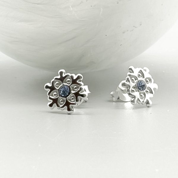 Ohrstecker 925 Silber mit Kristall Schneeflocke mit hellblauem Stein Weihnachten